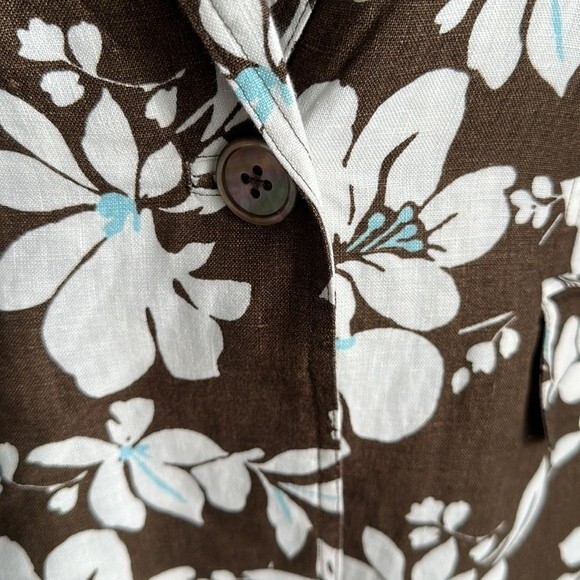 Land’s End 100% Linen Brown/White Floral Print Womens Blazer Classic Size 10 - Picture 10 of 15